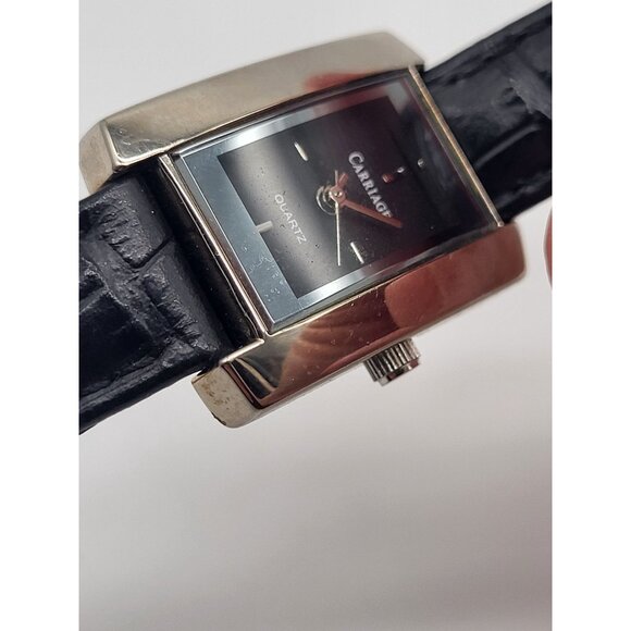 Carriage by Timex Silver Tone Rectangle Case Women's Watch Black Leather Band - Picture 6 of 10